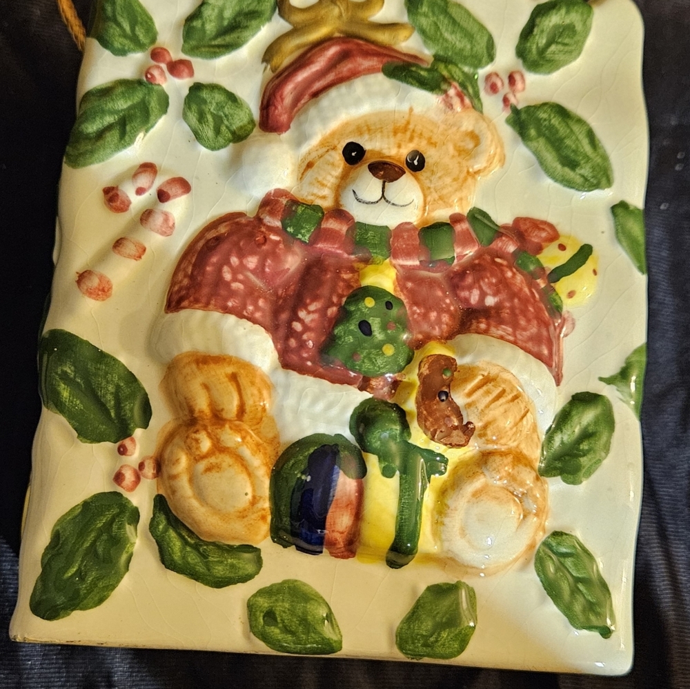 Vintage Christmas Santa Teddy Bear Hanging Basket or hanging Planter.  Usd.